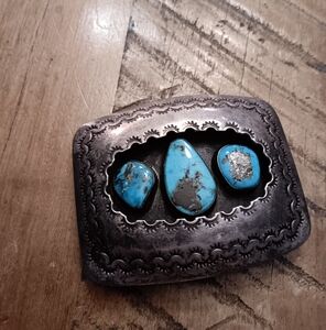 Sterling silver vtg Wilson belt buckle navajo turquoise